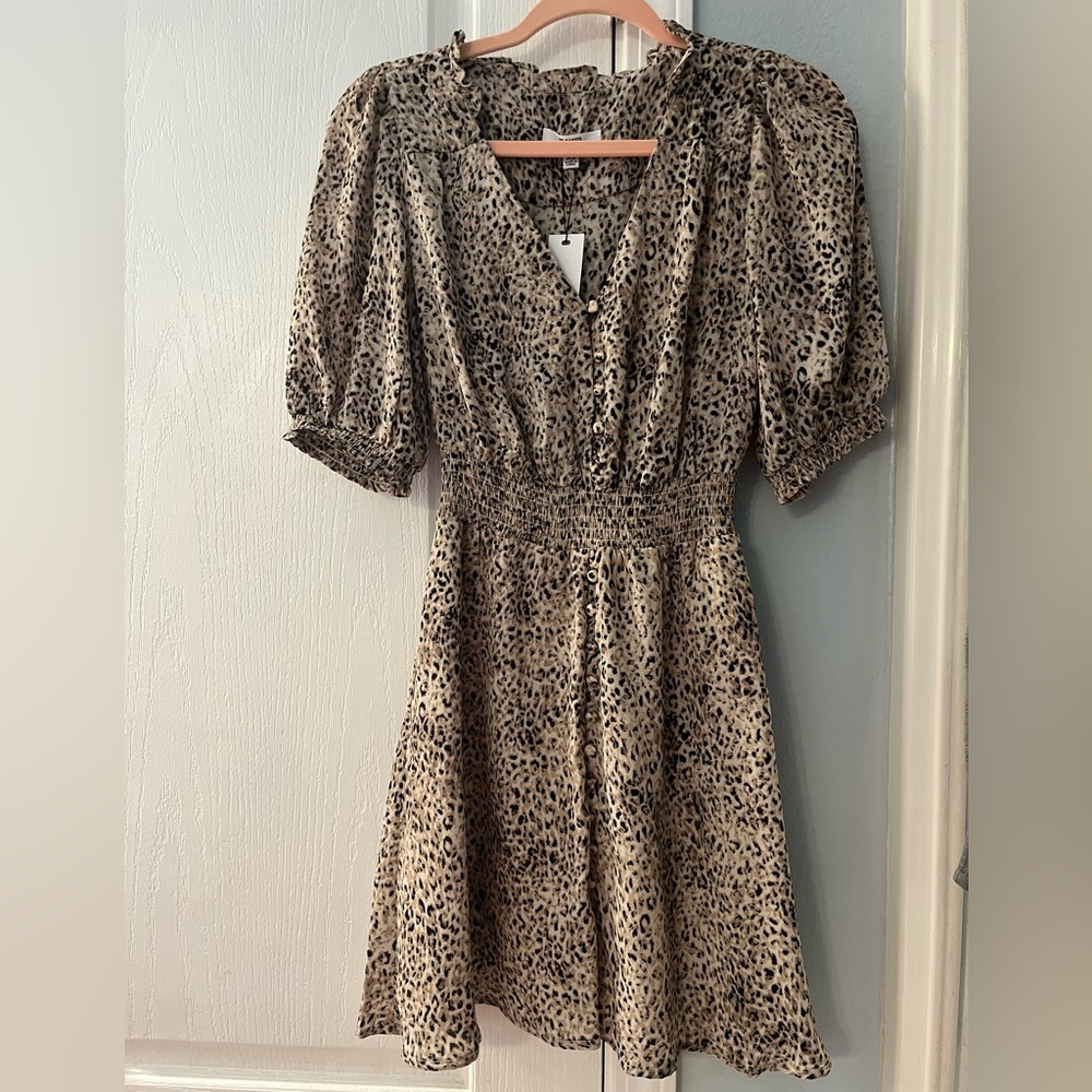 BB Dakota Animal Print Cinched Waist Puff Sleeve XS dress - Picture 1 of 2